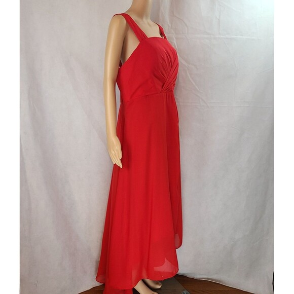 New Bridesmaid Special Occ (16W) Red Chiffon Sleeveless Pleated High-Low Dress - Picture 8 of 9
